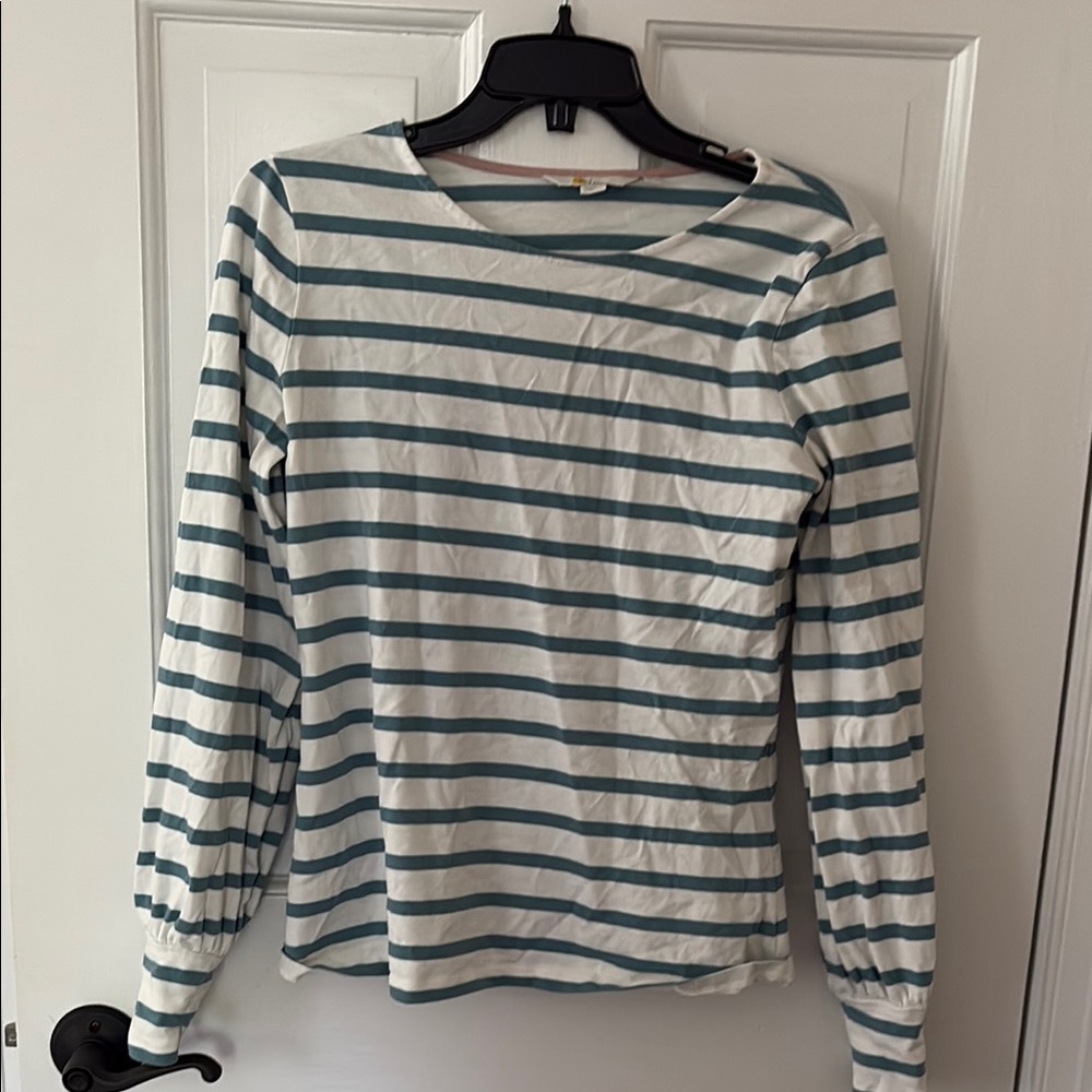 Boden White and Light Blue Long Sleeve Tee